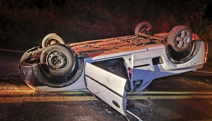 Ibema - Motorista tenta desviar de cachorro na pista e acaba capotando o veículo